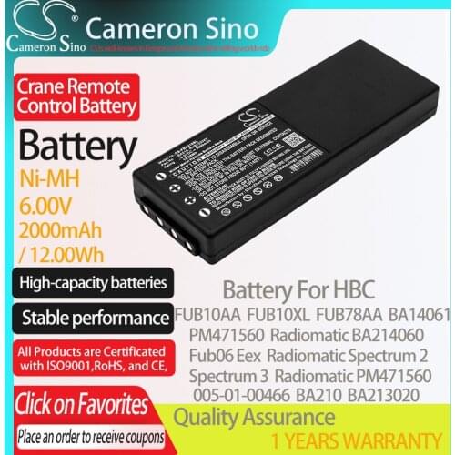 CameronSino Battery for HBC FUB10AA Radiomatic FUB10XL BA14061 PM471560 Fub06 Eex fits HBC BA213020 Crane Remote Control battery