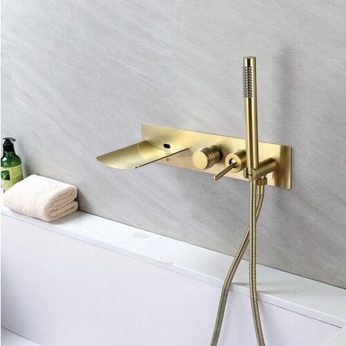 Free ship wall mounted tub shower Faucet bathtub Mixer tap brushed gold color