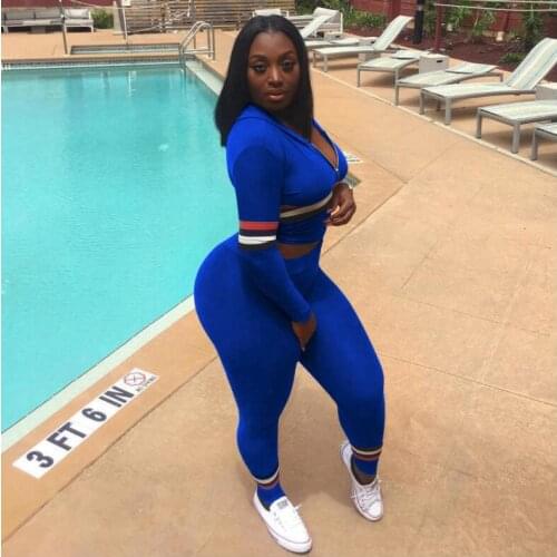 Hooded trousers two pieces sets casual sexy stitching fashion color strip slim suit womens