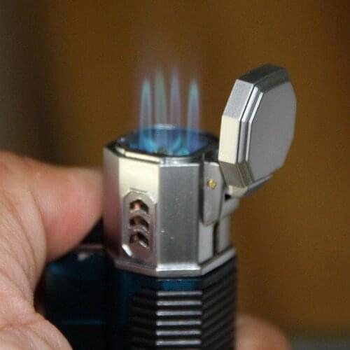 Four Nozzle Jet Torch Lighter Turbo Butane Refillable Gas Windproof BBQ Lighter Cigarette Keychain Lighter Smoking Accessories