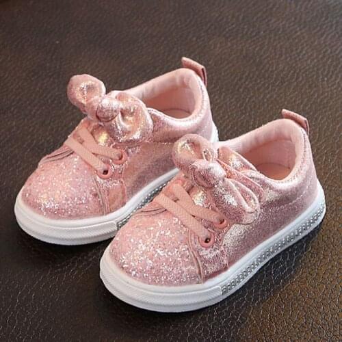 Children Shoes 1-5Years Kids Baby Girls Sneakers Glitter Sequin Toddler Shoes Trend Casual Bowknot Crib Kids Shoes Four Season