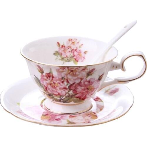 European Ceramic Bone Cup Coffee Dish Saucer Spoon Set Luxury Ceramic Mug Top-grade Porcelain Tea Cup Cafe Party Drinkware