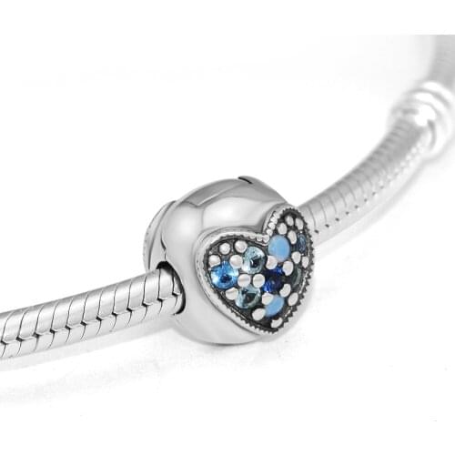 Fandola CKK 925 Sterling Silver Dazzling Blue Hearts Clip Charm Fits Pandora Bracelet Charms Jewelry Making Necklace,Blue CZ