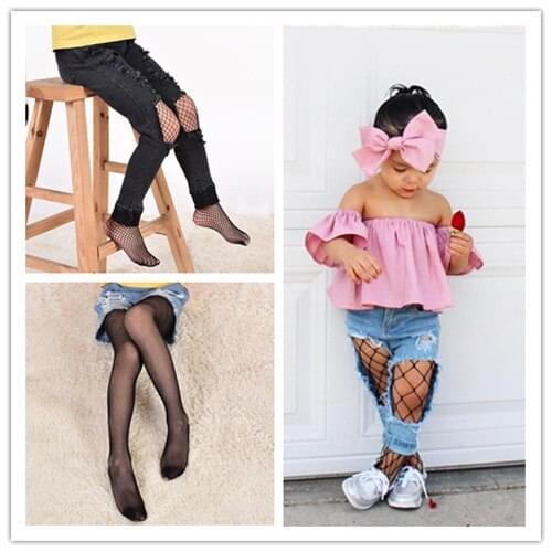 Focusnorm New Fashion Kids Baby Girl High Tight Long Fashion Fishnet Solid Costume B&S&M Size