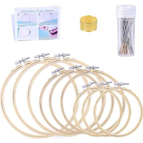 KAOBUY 9Pcs 3Sizes Cross Stitch Hoops Set, Embroidery Circle With 3 Sizes Sewing Needles, Thimble For Embroidery