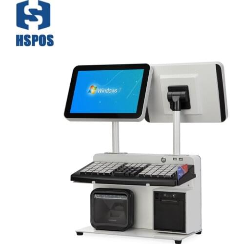 Windows Restaurant 12 inch Dual Touch Screen keyboard POS Cash Register Intel J1900 4 G 64G SSD Built-in wired network card