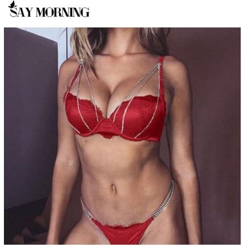 SAY MORNING Women Intimates Bra & Brief & Garters Sets Sexy Lace Push Up bra sets Lingerie 3pcs/set