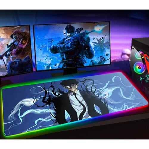 RGB Solo Leveling Gaming Mouse Pad XXL Mausepad Gamer Keyboard Mat Anime Rubber No-slip with Backlit Led Tapis De Souris 90X30