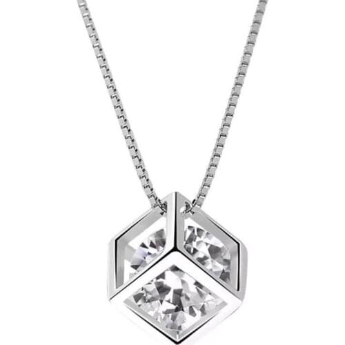Simple Fashion Jewelry Rubiks Cube Water Zircon Pendant Square Necklace for Women Accessories Valentines Day Gifts