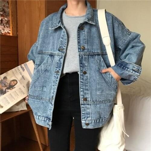 Girls Jacket Stylish Turn-Down Collar Ladies Outwear Basic Jackets Women Vintage Simple Spring Chic Denim Korean College Style