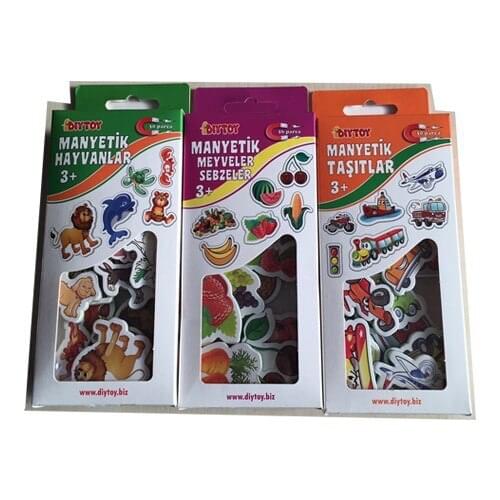 Diy-Toy 3'lü Magnetic Educational Kit-Animals-Vehicles-Fruit Vegetables