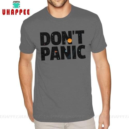 Screen Printed Don't Panic Hitchhiker Guide To The Galaxy Cotton Custom Short Sleeve Mens For Man 5XL Deep Heather Tshirt