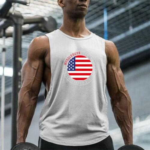 New US Flag design Gyms Brand tank top men Bodybuilding Fitness Stringer cotton O-neck Men Tank top mens clothing 2021