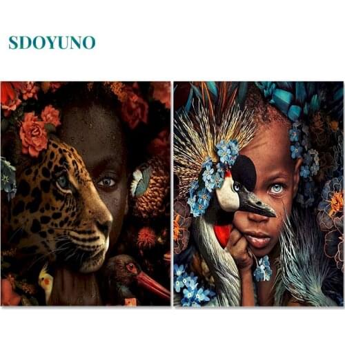 SDOYUNO Oil Painting By Numbers For Adult Figure DIY 60x75cm Paint By Numbers On Canvas Women And Animals Frameless Home Decor