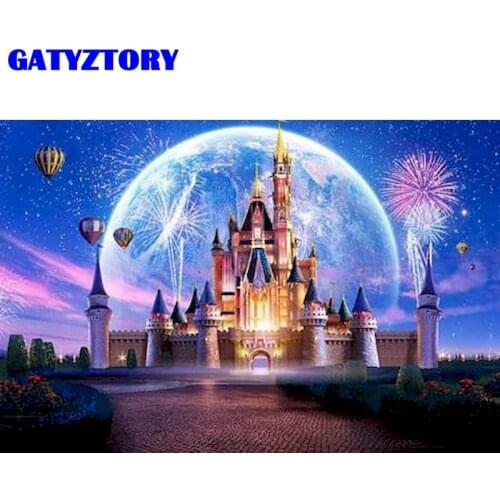 GATYZTORY 60x75cm Frame Painting By Numbers Blue Castle Scenery Oil Paint Kits Handmade DIY Gift Home Living Room Decor Artwork