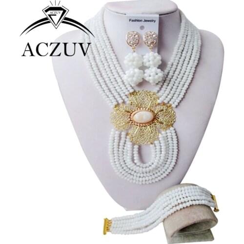 Nigerian Wedding African Beads Party Jewelry Set White AN004