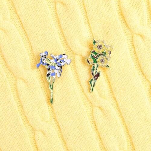 New Van Goghs Sunflower Brooch Painted Enamel Van Goghs Brooch Personalized And Fashionable Clothes Bags All-match Accessories