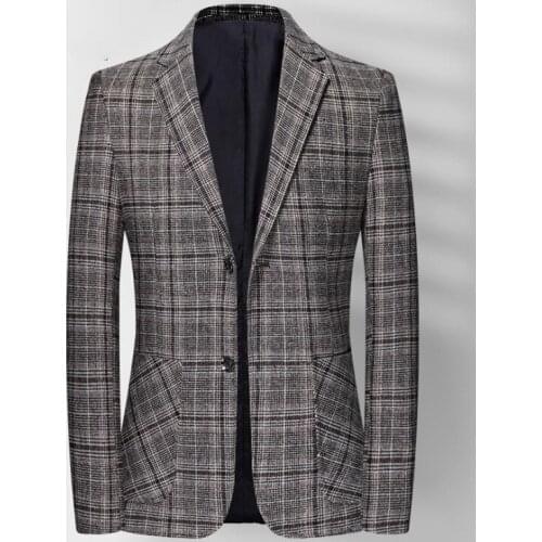 New Plaid Suit Spring Autumn Mens Slim Blazer Business Suits Men Check Coat Outerwear Mens Clothing Tops Plus Size XXXL