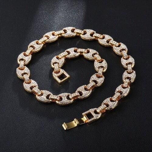 Wholesale Jewelry -- hiphop Full Crystal Coffee Beads Necklaces for Men Women Gold Color Fashion Jewelry