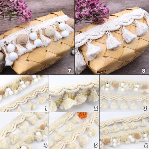 2 Yard White Cotton Trim Ball Pearl Pompom Fringe Ribbon Sewing Tassel Lace Knitted Fabric Handmade DIY Craft Accessories