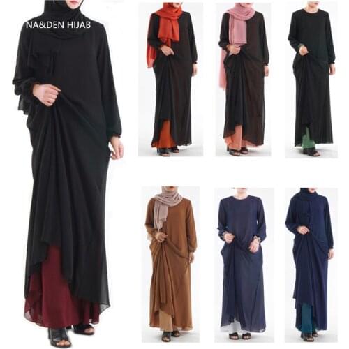 Abaya dubai summer basic inside out two tone chiffon dress Popular Islamic Inside Out Dress Muslim Reversible Wear fast shipping
