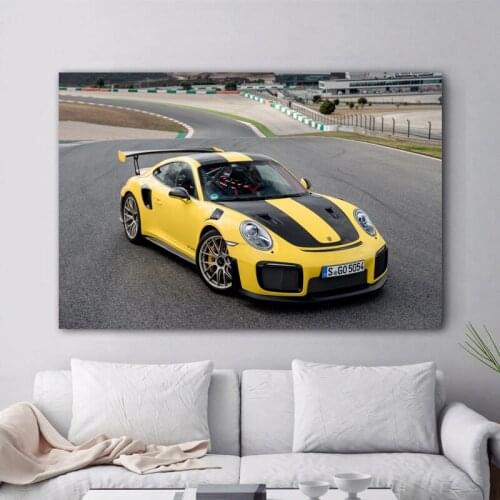 Porsches 911 GT2 RS Worldwide Yellow Race Sport Car Canvas Painting Posters and Prints Wall Silk Art for Room Home Decor