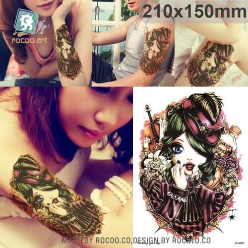 Rocooart Large Arms Tattoo Sticker Beauty Magic Girl Fake Tattoo Sexy Women Tatouage Body Art Tatoo Temporary Stickers Fake Taty