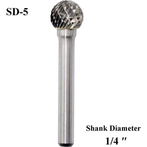 SD-5 Tungsten Carbide Burr Rotary File Ball Shape Double Cut with 1/4'Shank for Die Grinder Drill Bit