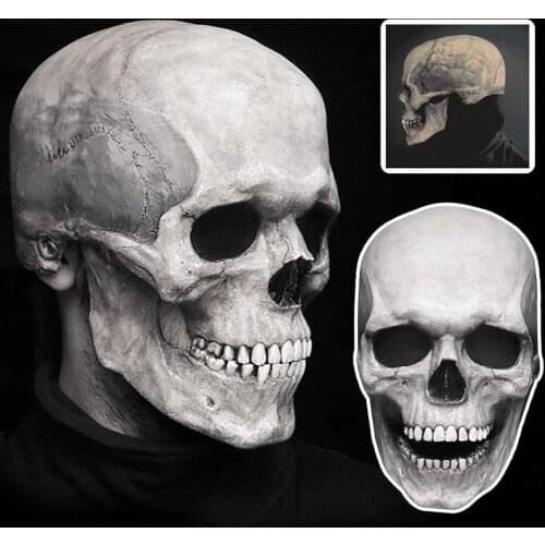 Full Heads Skull Masks Helmet With Movable Jaw Movable Mouth Halloween Party Spoof Cosplay Pretend Props Latex Headgear