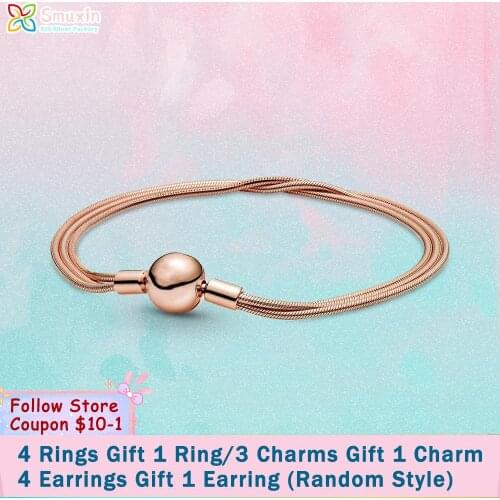 Smuxin 925 Sterling Silver Bracelets Pink Multi Snake Chain Bracelet Women DIY Jewelry Making Girl Birthday Gifts