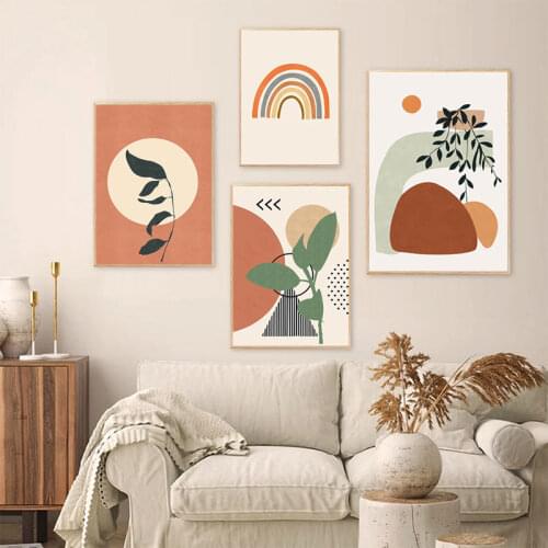 Modern Abstract Boho Style Leaves Geometric Canvas Painting Poster Print Wall Art Picture Bedroom Interior Home Decor NO FRAME