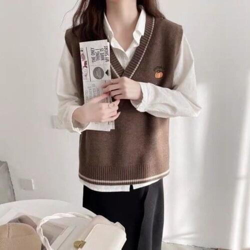 Knitted vest womens spring and autumn 2021 new Korean version of loose loose outer ladies pullover sweater casual all-match