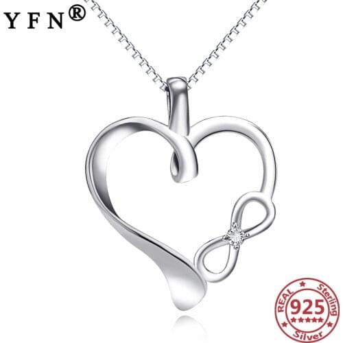 YFN 925 Sterling Silver Necklaces Heart Endless Pendants Cubic Infinity Love Jewelry Valentines Day Gifts Women Fashion Jewelry