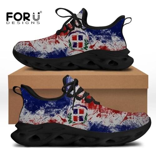 FORUDESIGNS Flats Women Casual Shoes Dominican Republic Flag Pattern Lace-up Spring/Summer Sneakers Footwear Girls Zapatos Mujer