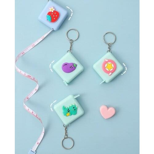 1Pcs Cute Cartoon Square/Round Portable Tape Measure Leather Ruler Key Buckle Style Plastic Multipurpose 1.5M