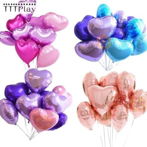 18inch 10pcs Baby Shower Party Foil Balloons Pink & Blue Heart Shaped Helium Air Ball Wedding Birthday Party Decoration Balloons