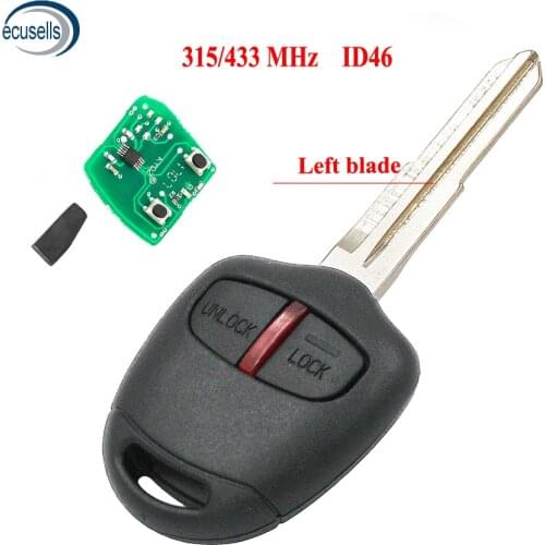 2 Button Remote Control Key Fob for Mitsubishi Lancer Outlander ID46 Chip 315MHz/433Mhz Left Blade