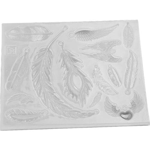 3-D feather shape epoxy resin ultraviolet glue process silicone mould creative DIY art pendant brooch jewelry tools manual E56C