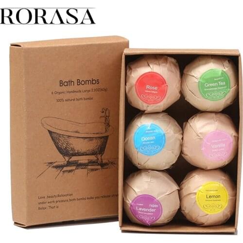 6Pcs Organic Bath Bombs Nature Bubble Bath Salts Ball Essential Oil Body Cleaner Handmade Stress Relief Exfoliating Bathing Tool