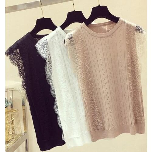 Blouse Women Blusas Mujer De Moda 2021 Verano Short Sleeve Women Blouses Shirts O-neck Knitted Blouse Shirt Women Tops D483