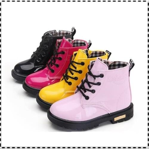 2021 New Winter Children Shoes PU Leather Waterproof Martin Boots Kids Snow Boots Brand Girls Boys Rubber Boots Fashion Sneakers