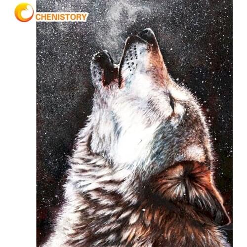 CHENISTORY 60x75cm Frame DIY Painting By Numbers Kits Wolf Animals Canvas By Numbers Handmade Acrylic Paint Canvas Painting Art
