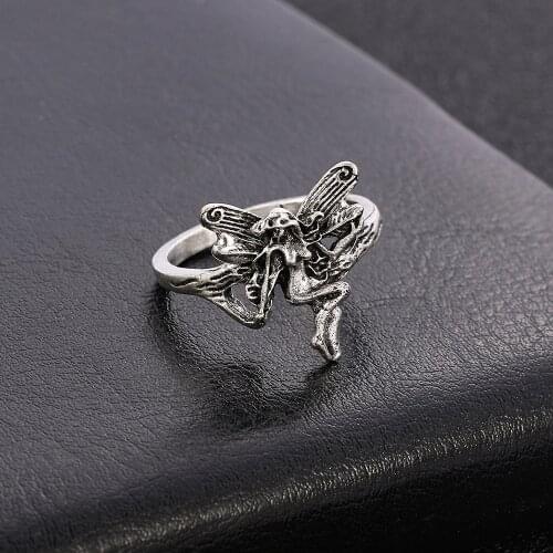 Gothic Vintage Silver Plated Angel Wings Ring for Women Punk Steampunk Party Accessories Ring Women Fairy Fashion Jewelry Gifts