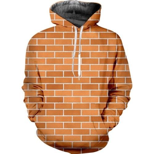 IFPD EU Size Red Brick Wall Print Soprts Hoodies Women/Men Long Sleeve Brick Splicing Sweatshirts Plus Size Tracksuit Pullovers