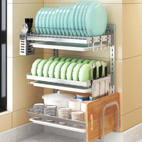 Stainless Steel Kitchen Storage Rack, No Hole For Putting Dishes, Storage Box, Chopsticks, Plates, Draining Rack, Wall Mounted H