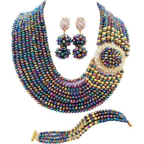 Fashion Multicolor Plated African Wedding Beads Nigerian Necklace Jewelry Set Crystal Bridal Party Jewelry Sets 10DPH07