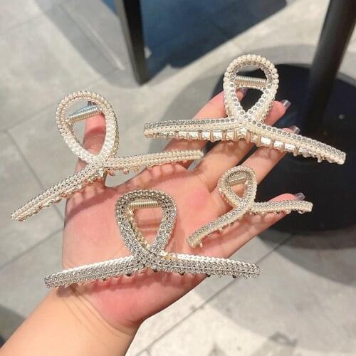 Fashion Retro Pearl Rhinestone Hair Claws Sweet Hair Clips Ponytail Crab Hair Hairpin Hair Accessories For Women Girls Ornament