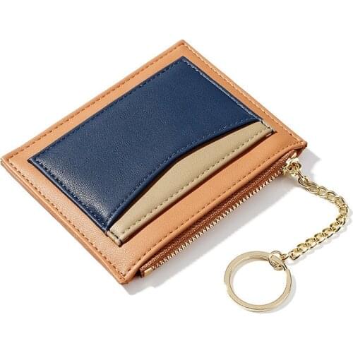 Fashion PU Leather Ladies Wallet Short Contrasting Color Multi-Card Zipper Card Case Keychain Wallet Ladies Zipper Coin Purse