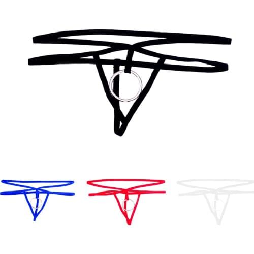 Mens G String Thongs Underwear with Mental O Rings T-back Briefs Low Rise Erotic Underwear Bikini String Homme Thong Men Sexy