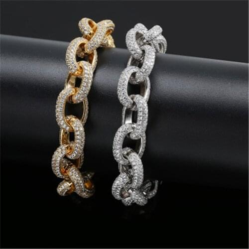 Iced out Bling Elliptical twisted large buckle bracelet micro-studded zircon mens personality hip-hop bracelet For Men Jewelry